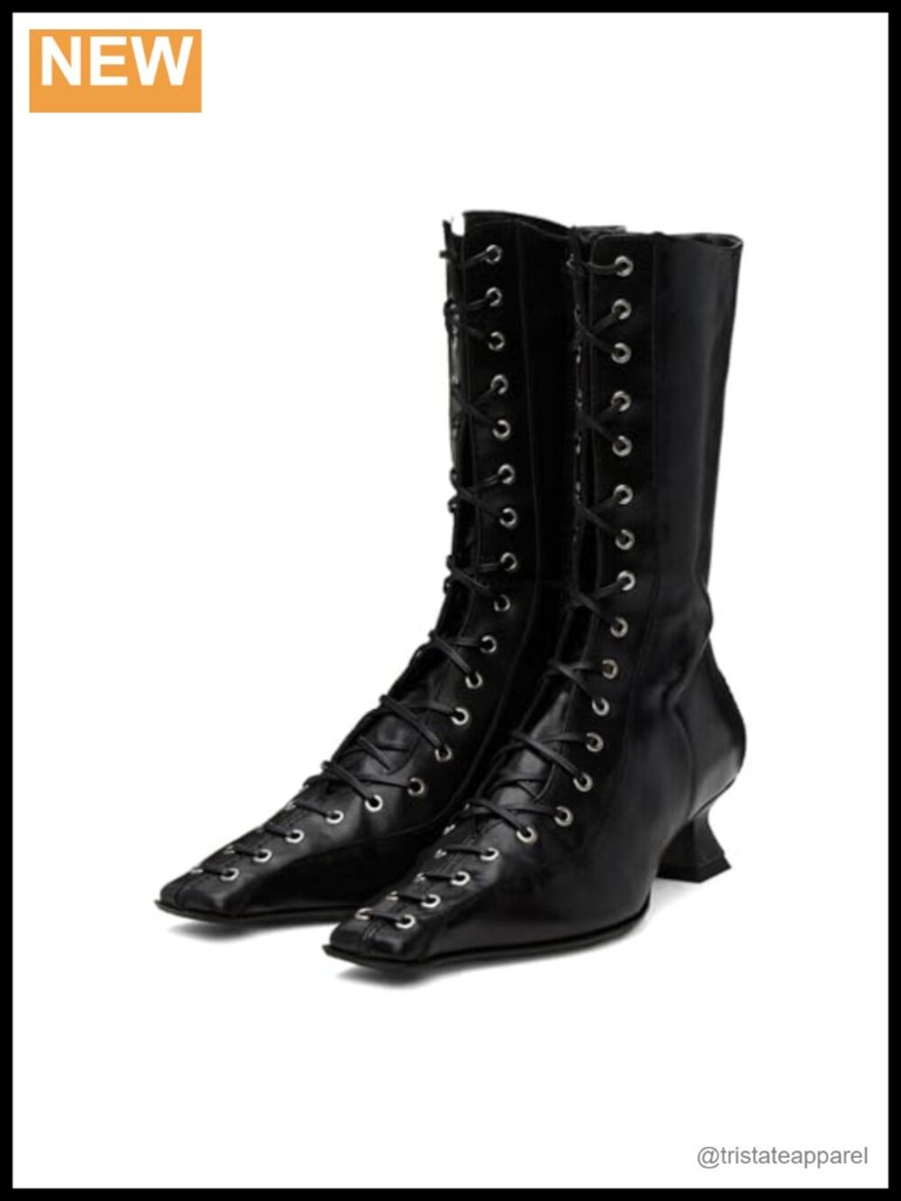 Women's Lace Up Mid Calf Boots PU Kitten Heel Vintage Granny Boots Cosplay